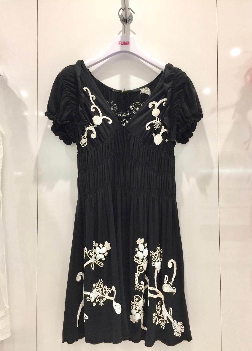 Gaetano Navarra Hand Embroidered Black & White Beaded Dress