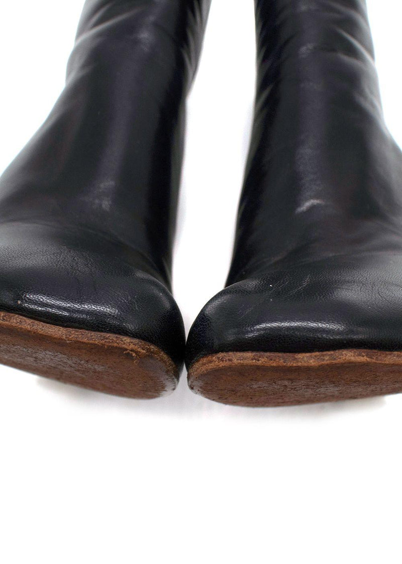 Vetements Black Leather Ankle Boots with Gold Tone Heel
