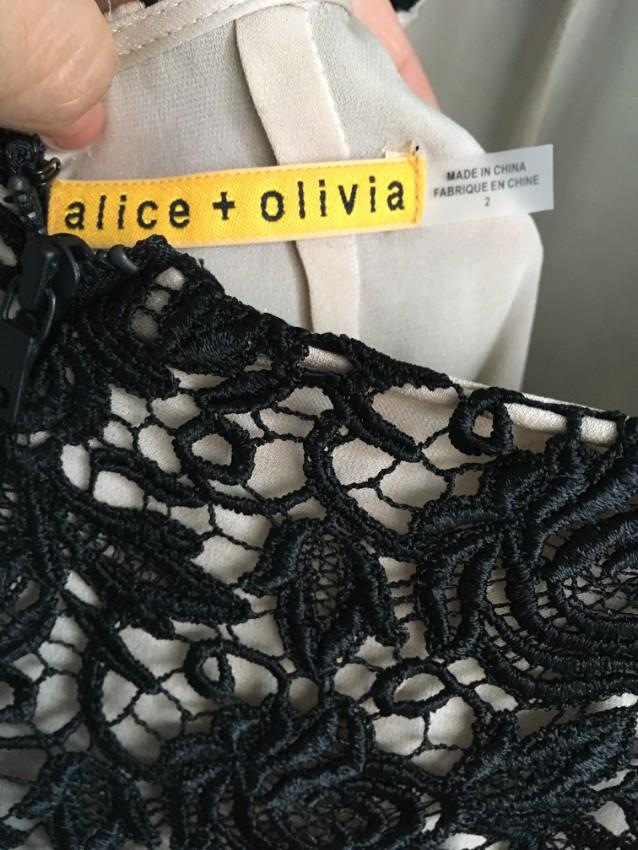 Alice + Olivia black lace detailed open back dress