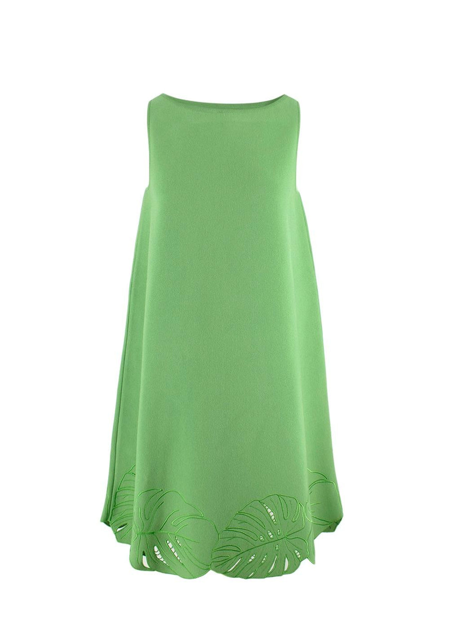 Oscar de La Renta Green Banana Leaf Cut-out Swing Dress
