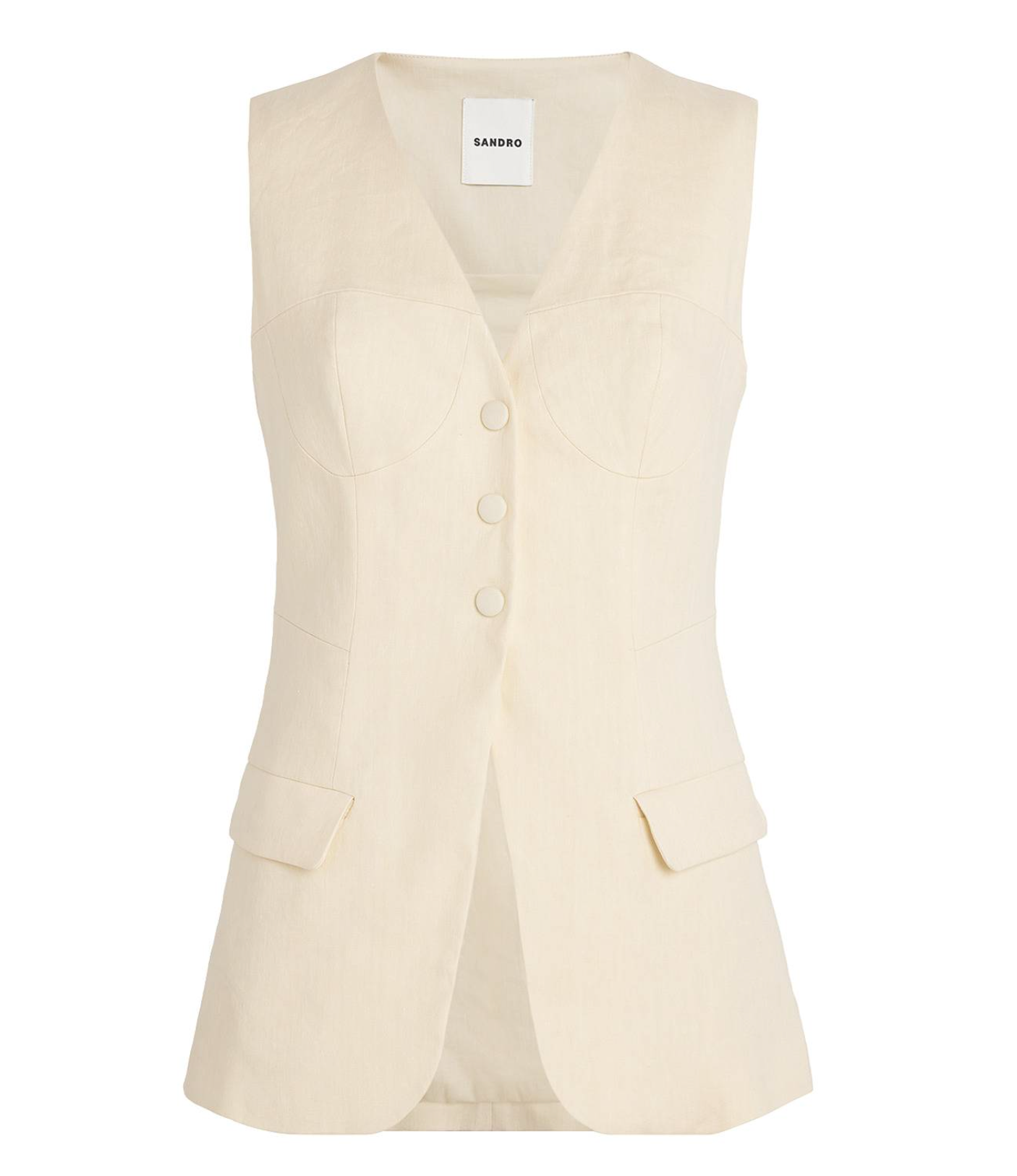 Sandro Linen Sleeveless Jacket