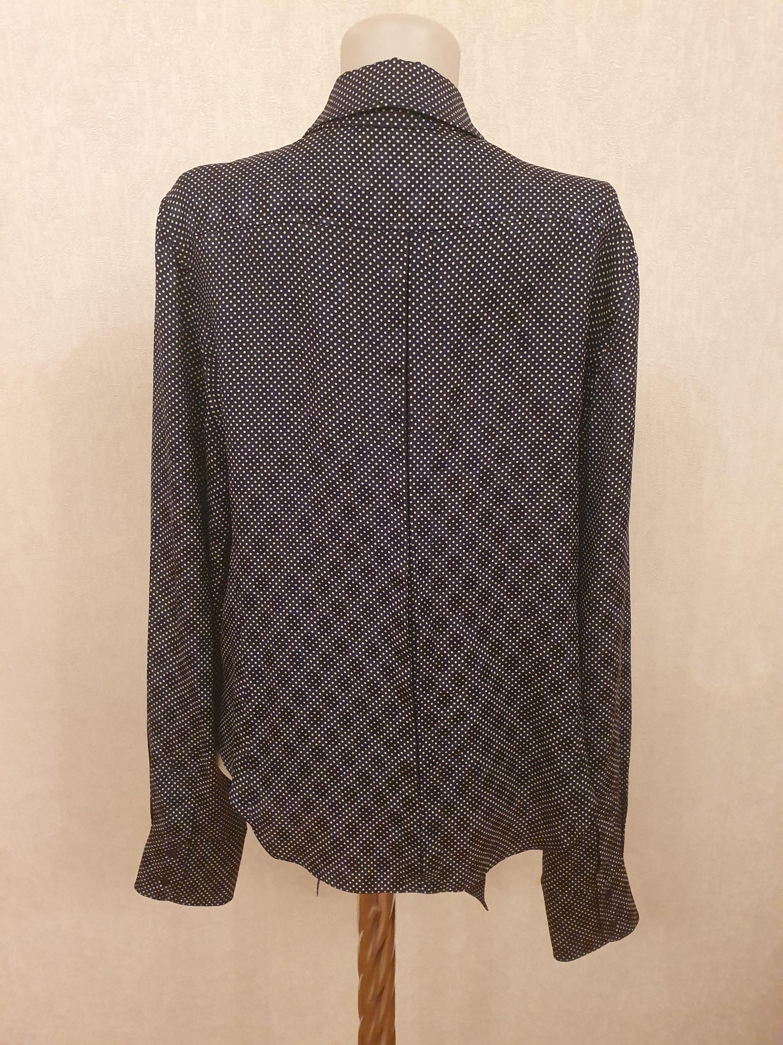 Black Silk Crepe Polka Dot Blouse