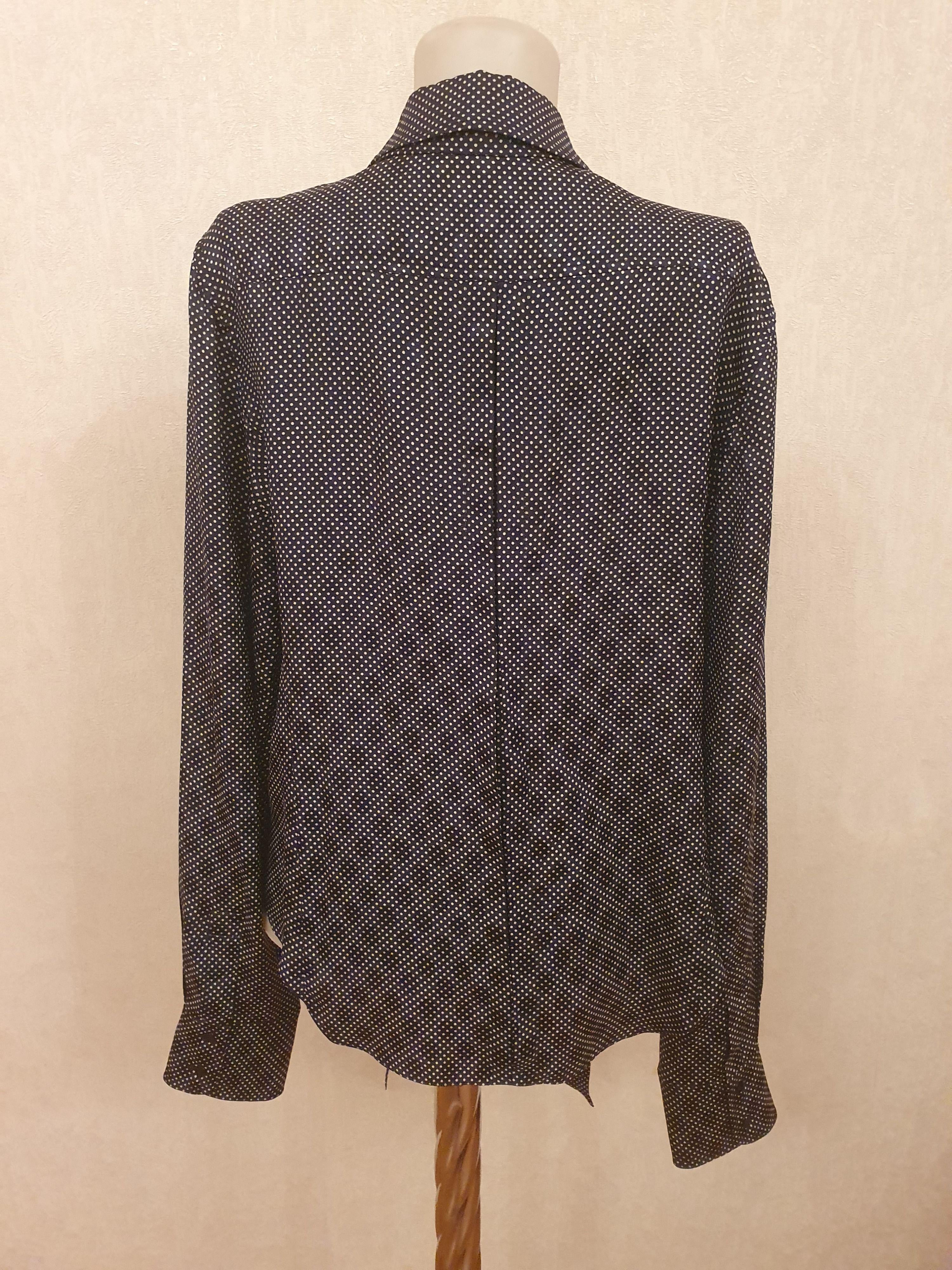 Black Silk Crepe Polka Dot Blouse