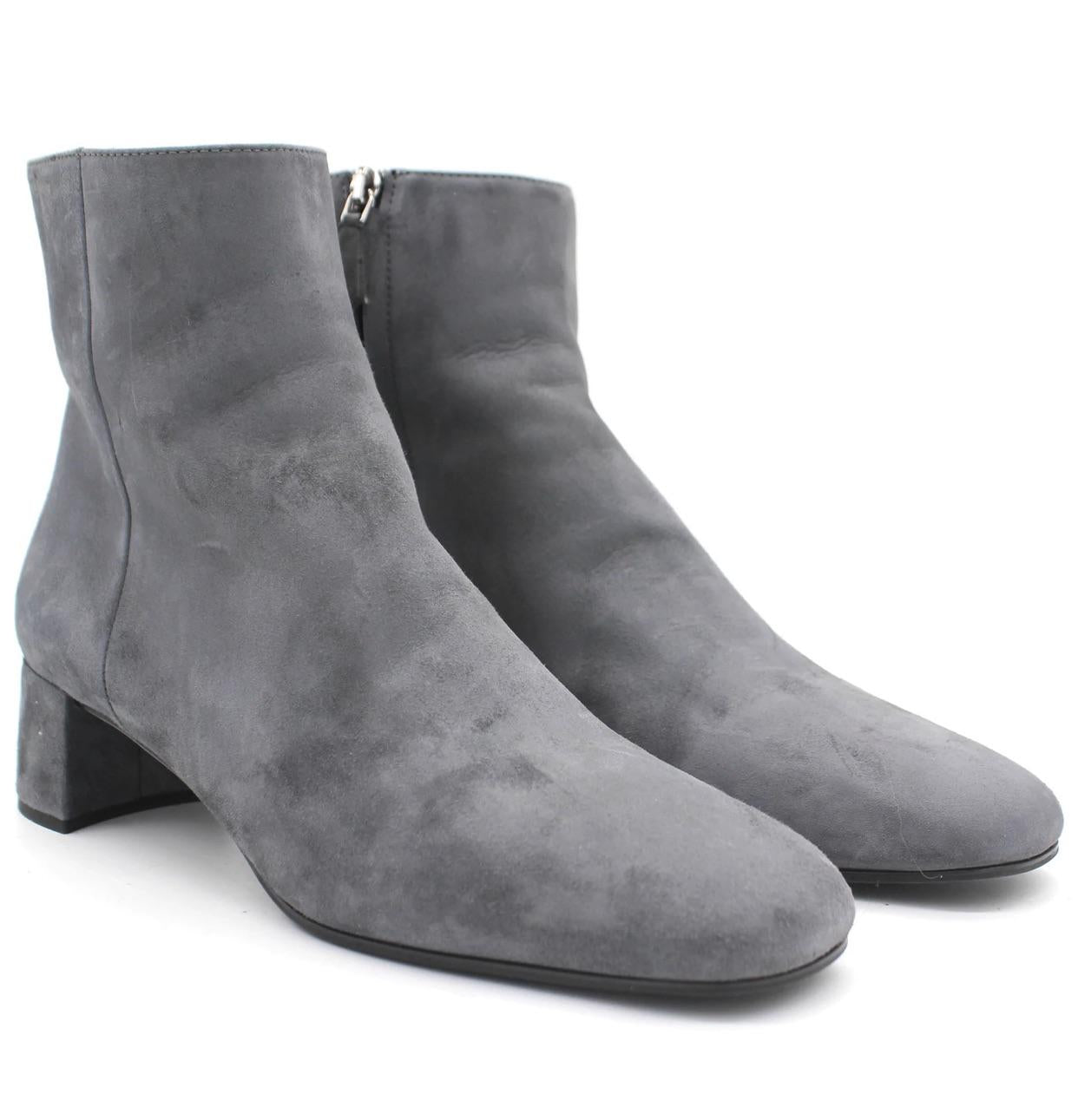 Grey Suede Plaque Heel Ankle Boots