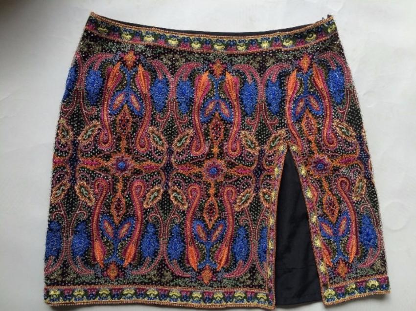 ESCADA Beaded Multi-Colored Paisley Print Mini Skirt