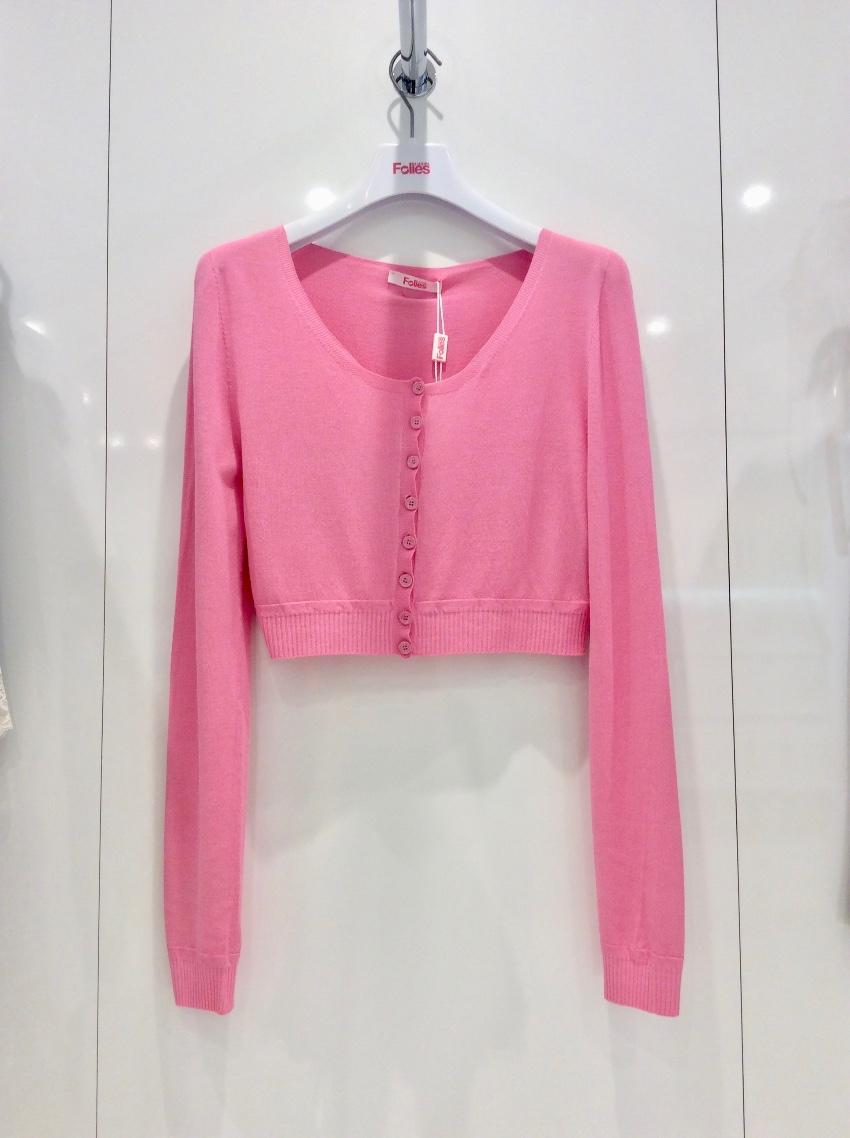 Blumarine Rose Pink Soft Stretch Cropped Cardigan