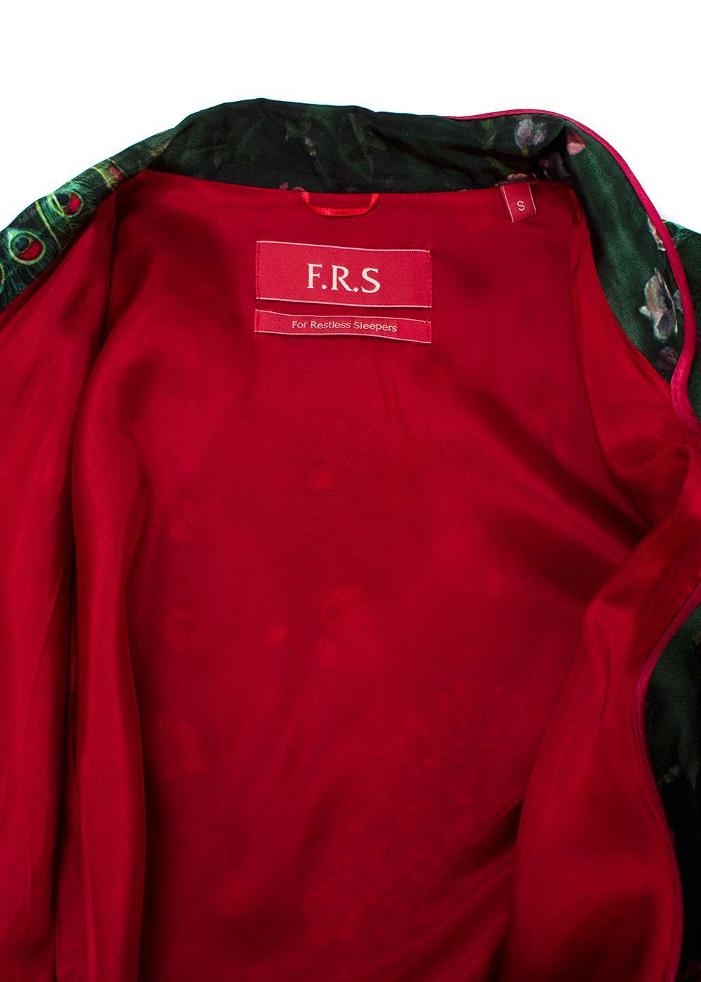 F.R.S Dark Green Botanical Printed Satin Robe Dress