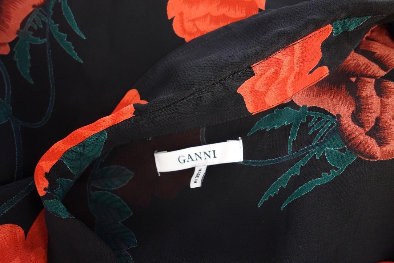 Ganni Black Rose Print Newman Shirt
