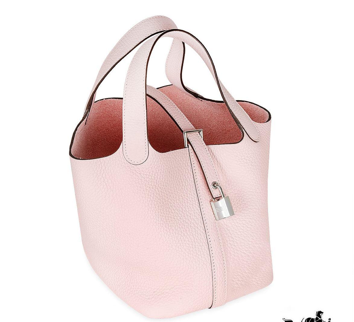 Hermes Picotin 18 in Rose Sakura Taurillon Clemence Leather with Palladium Hardware