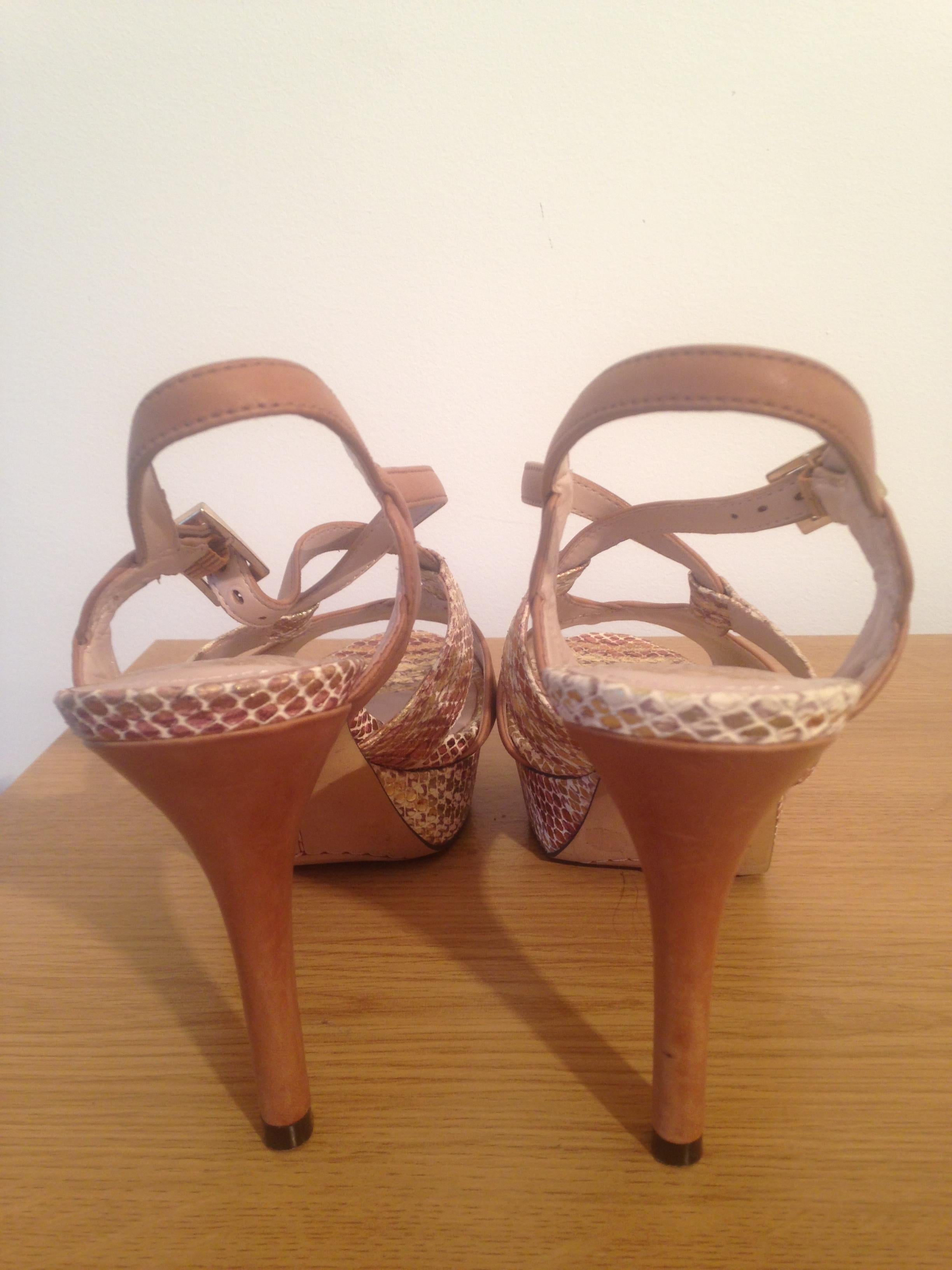 Vince Camuto tan leather high heels with snakeskin detail