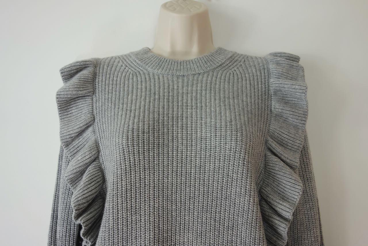 grey ribbed frilled shoulder jumper