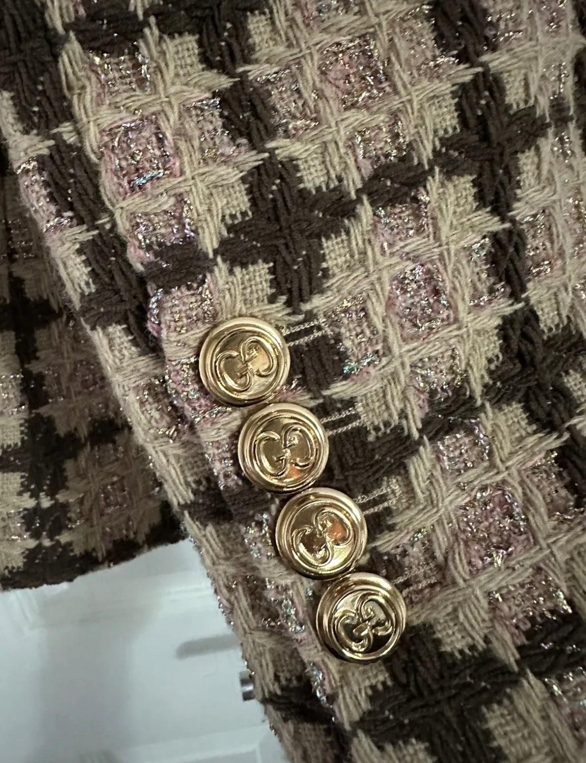 Gucci Brown Checked Tweed Jacket