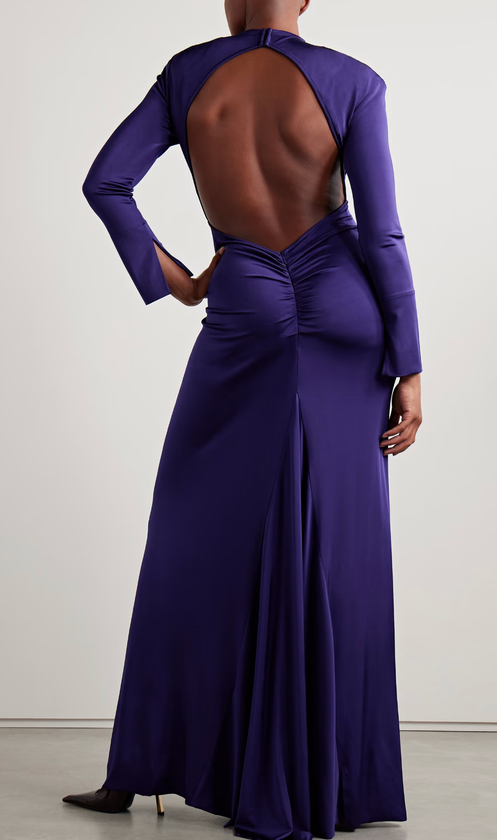 Victoria Beckham Open-Back Gathered Stretch-Satin Jersey Gown