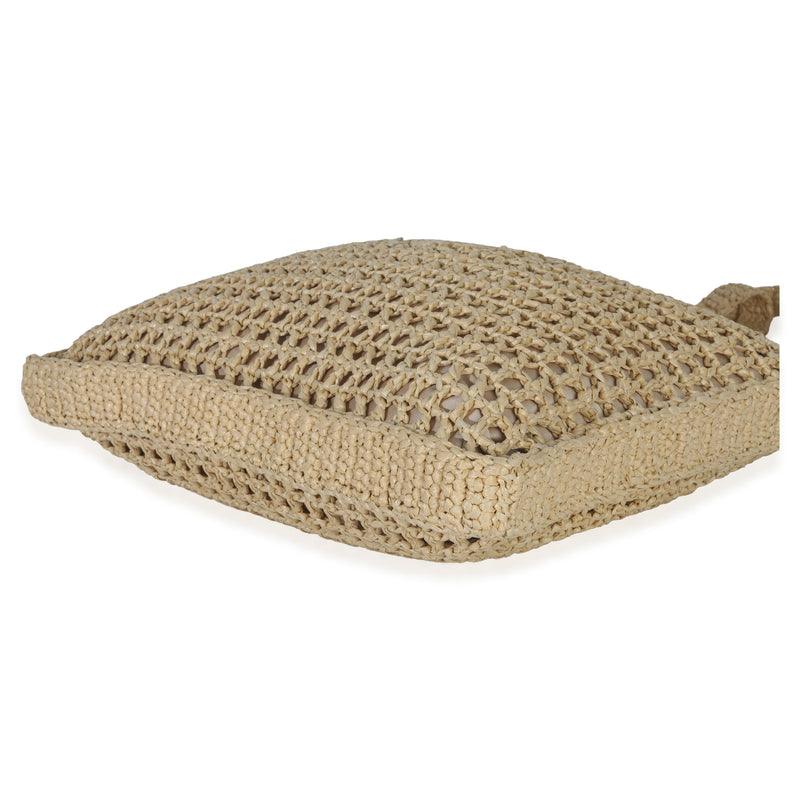 Prada  Raffia Effect Logo Crochet Tote