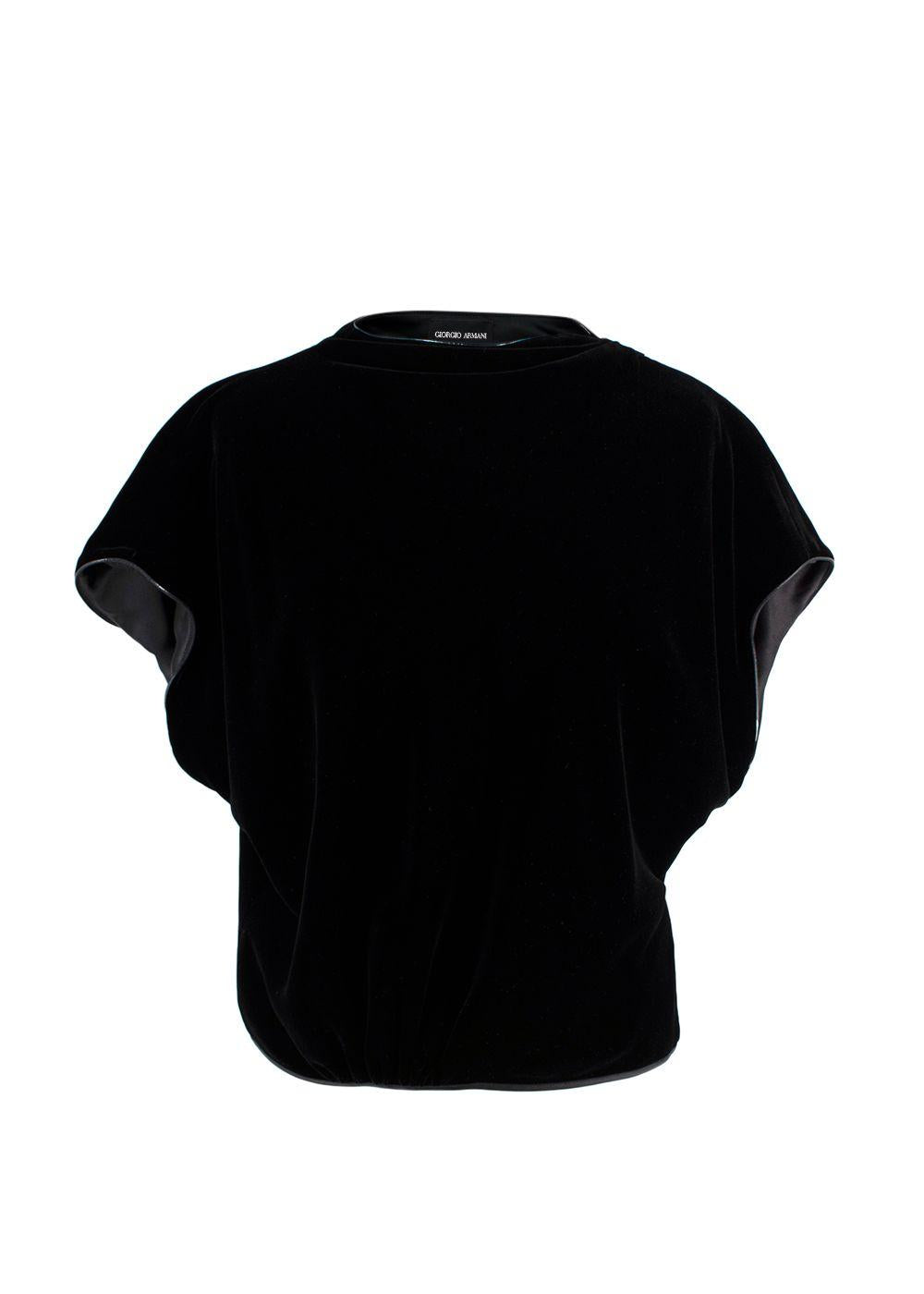 Giorgio Armani Black Gathered Velvet Blouse