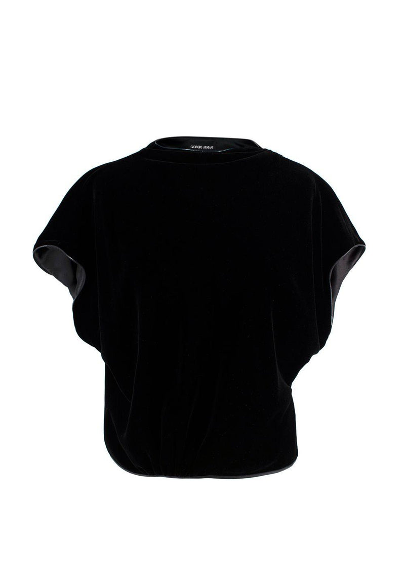 Giorgio Armani Black Gathered Velvet Blouse