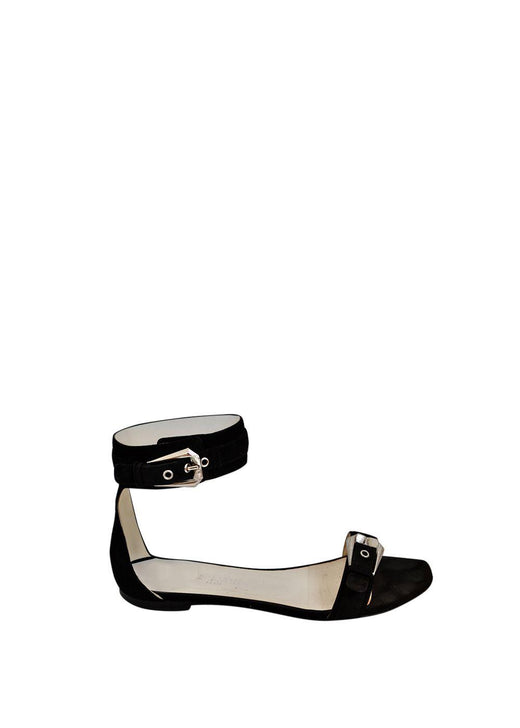 Black Suede Ankle Strap Flat Sandals