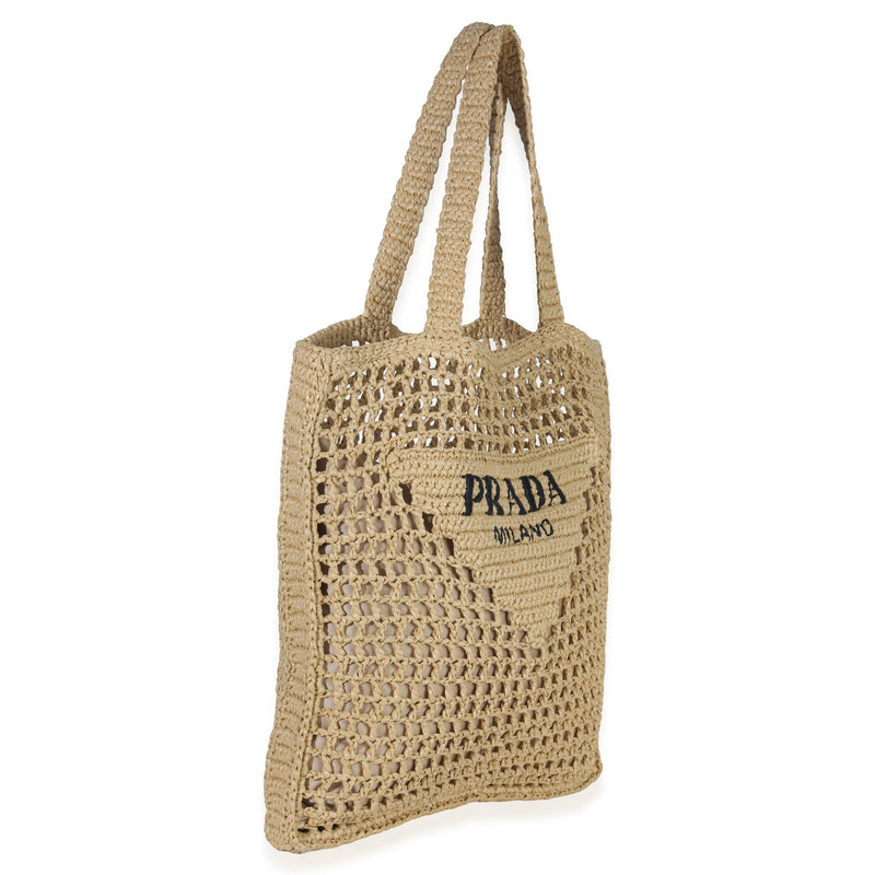 Prada  Raffia Effect Logo Crochet Tote