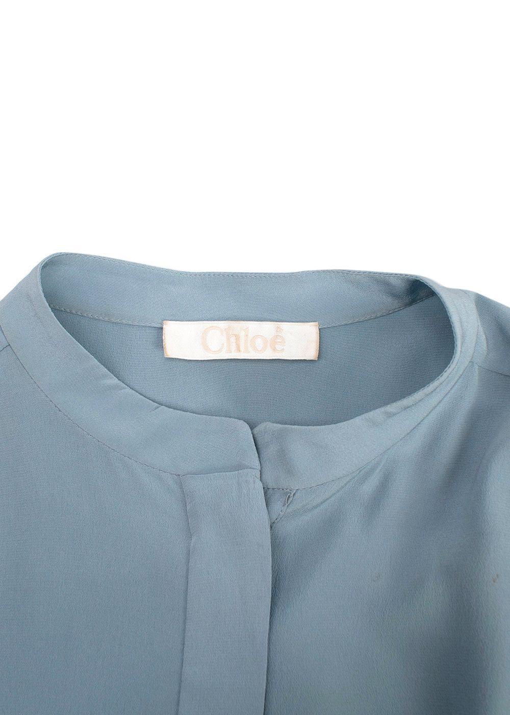 Chloe Blue Collarless Silk Blouse