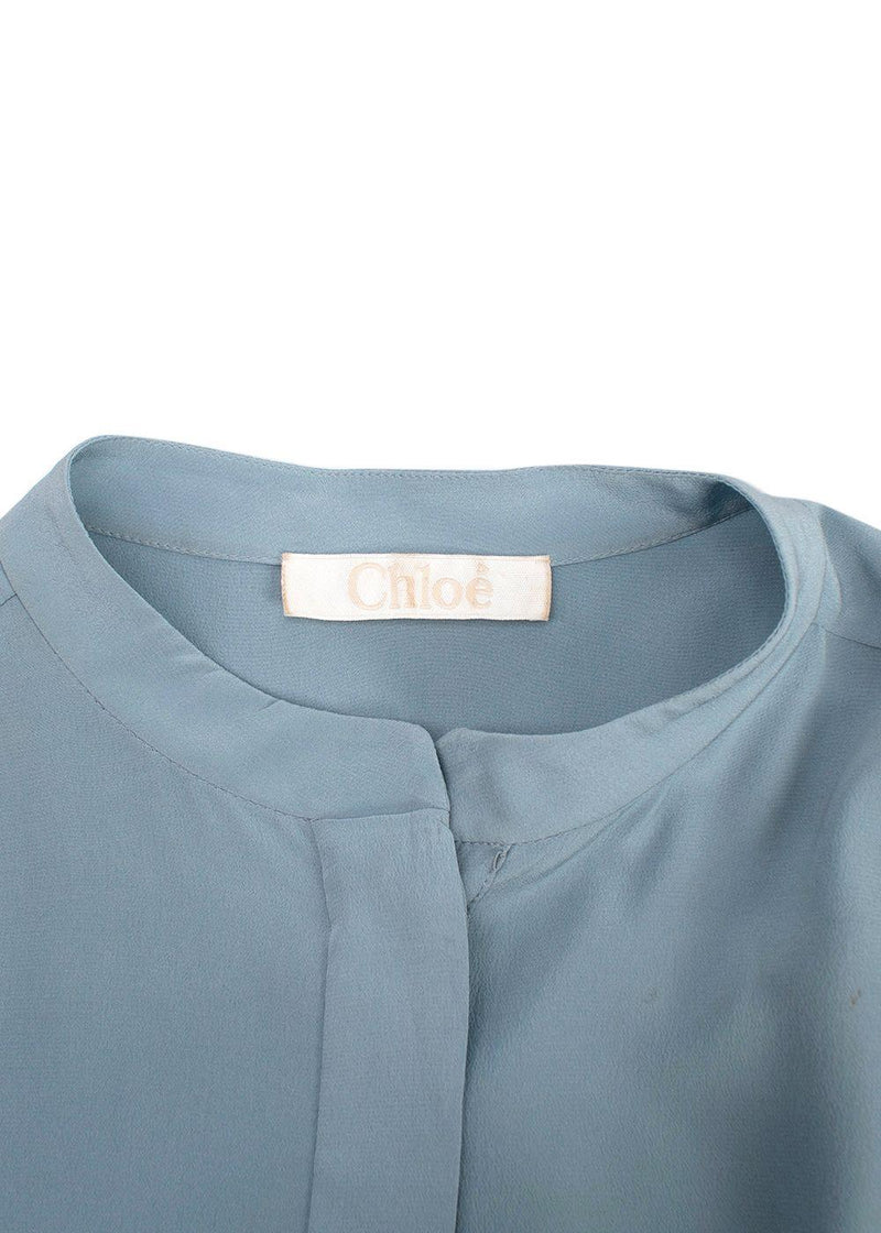 Chloe Blue Collarless Silk Blouse