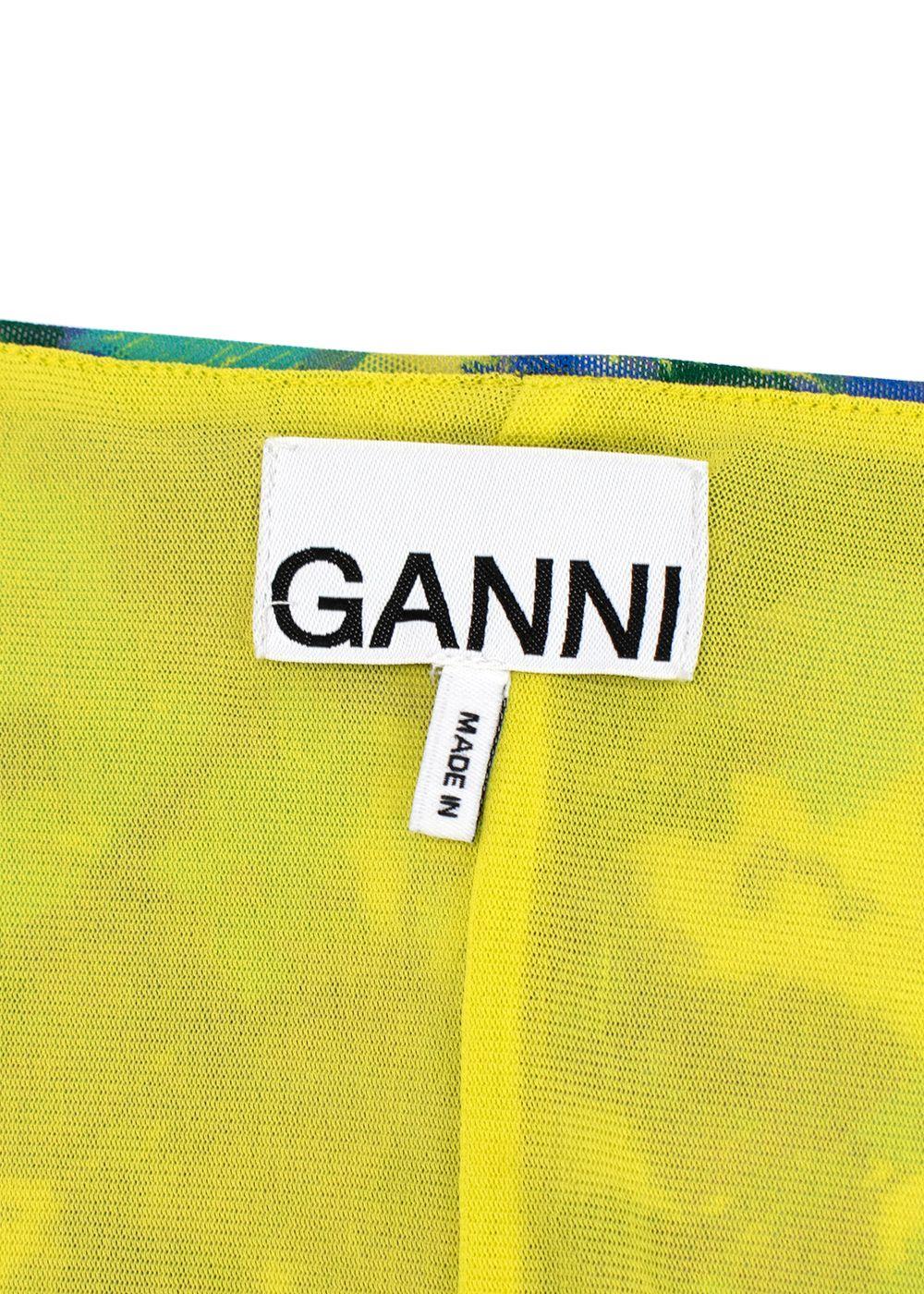Ganni Multicoloured Rushed Mesh Midi Dress