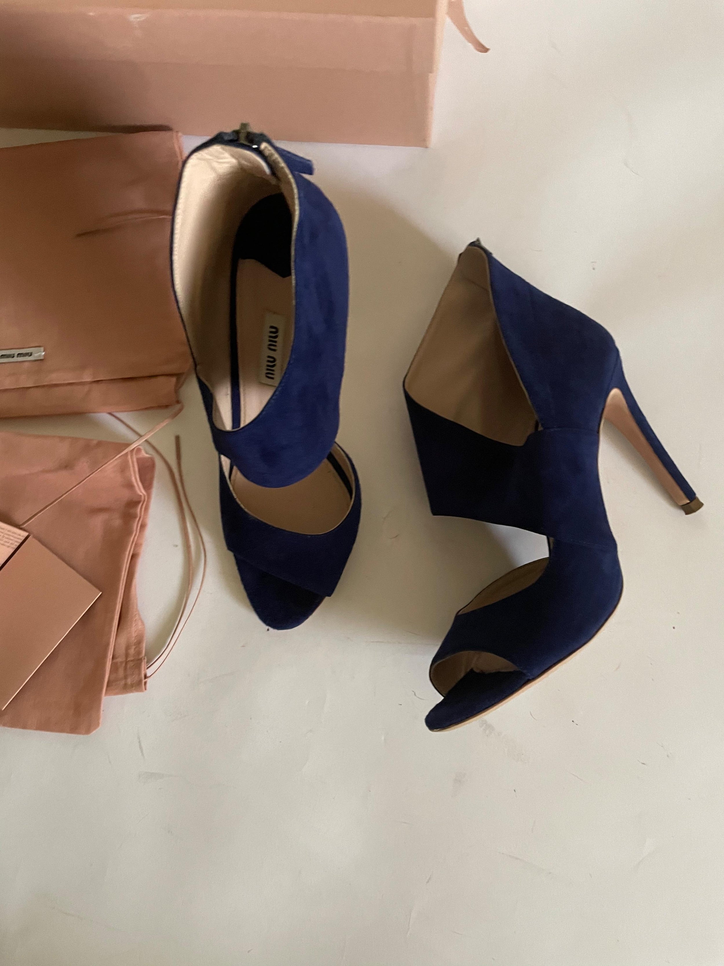 Navy Cutout Suede Pumps