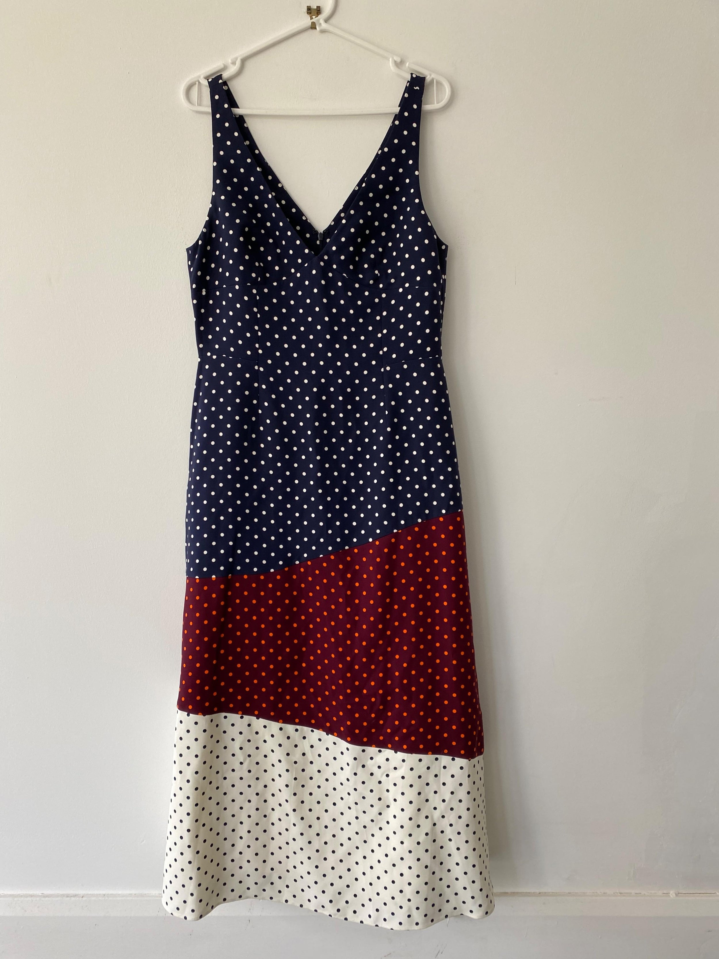 Colourblock Polka Dot Midi Dress