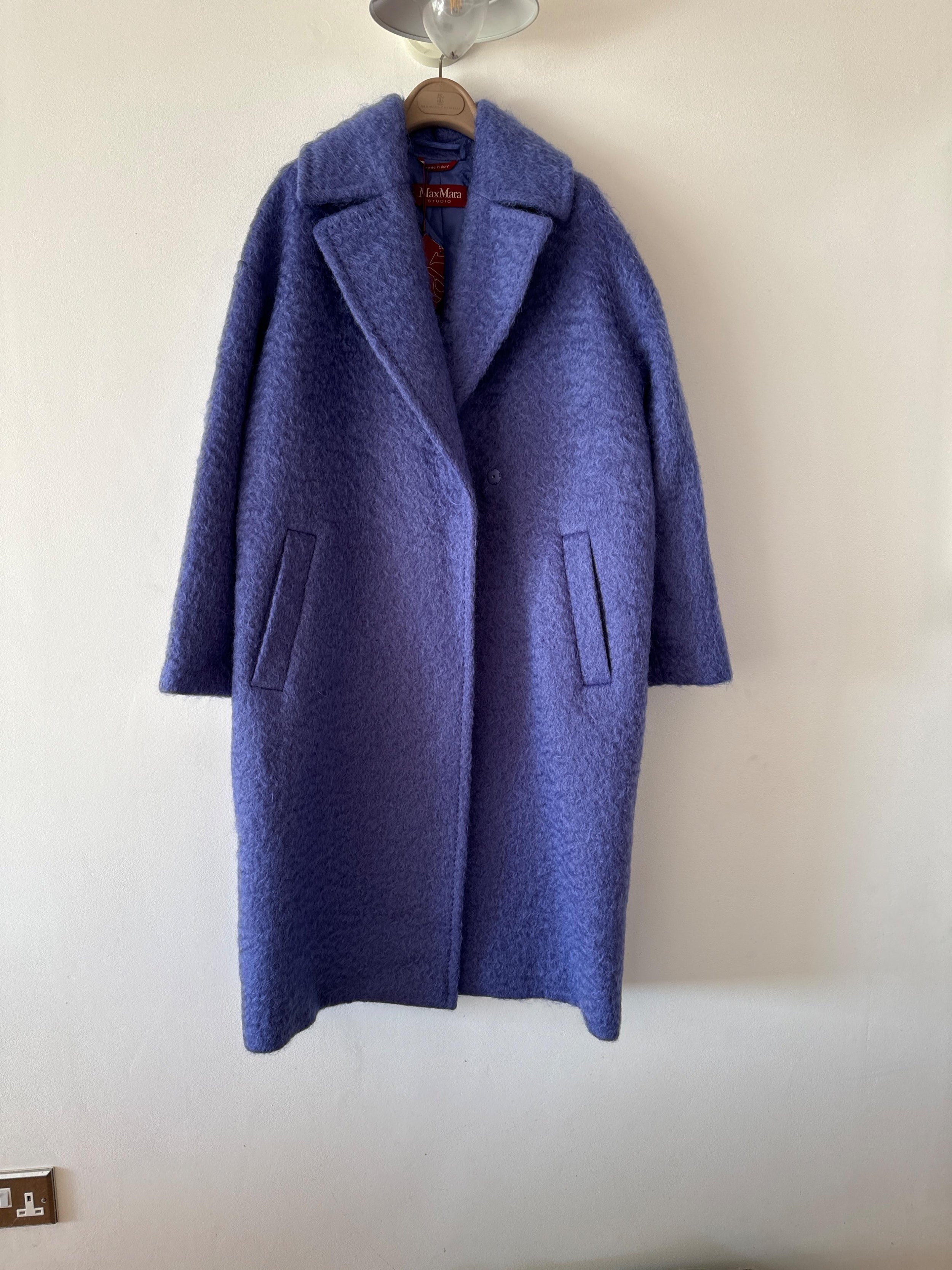 S Max Mara Blue Longline Wool Coat