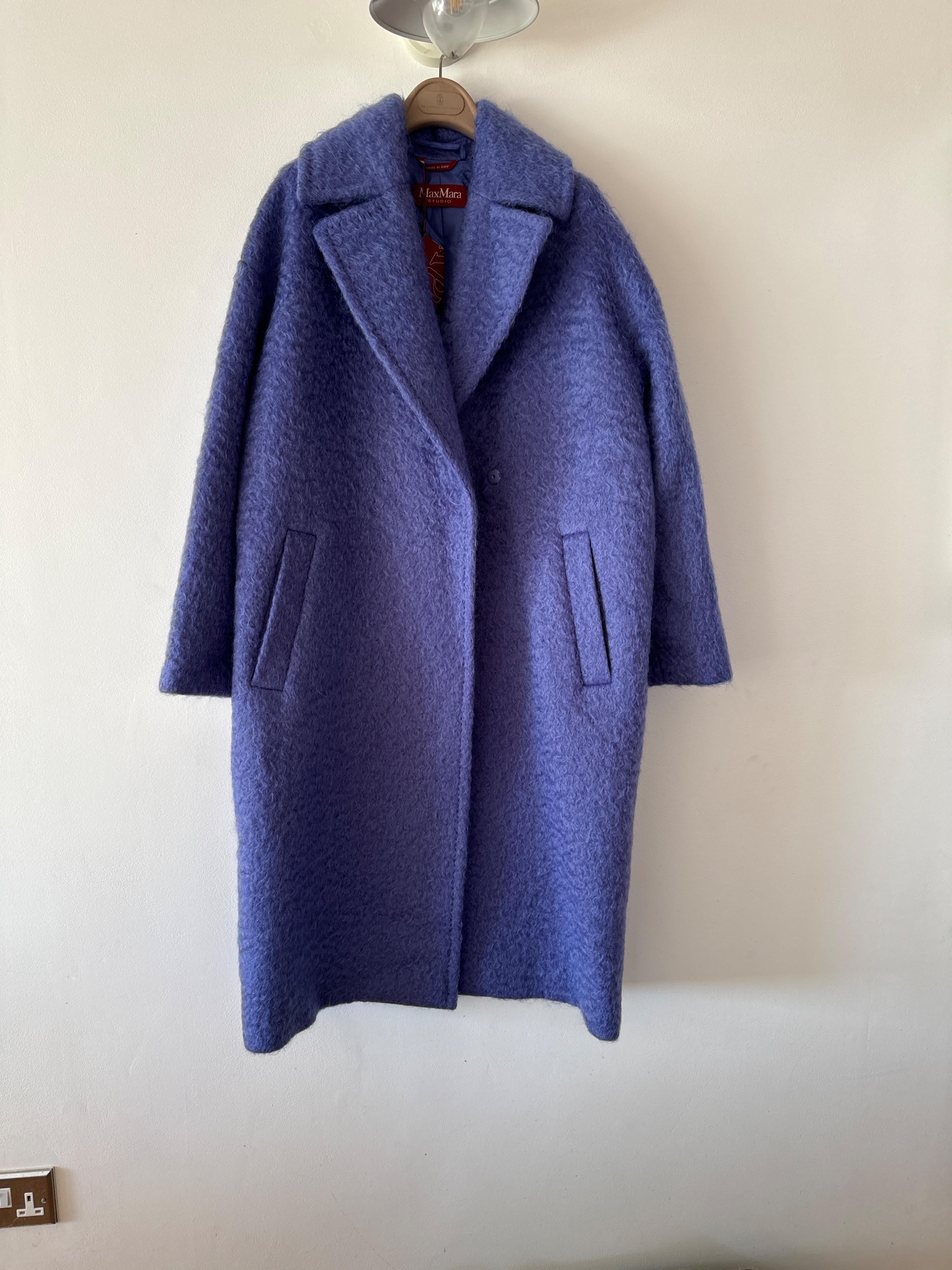 S Max Mara Blue Longline Wool Coat