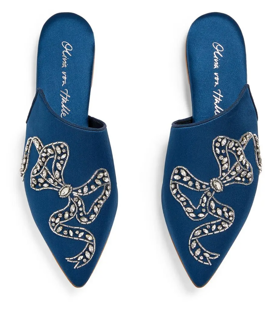 Olivia Von Halle  Satin Embellished Contessa Slippers