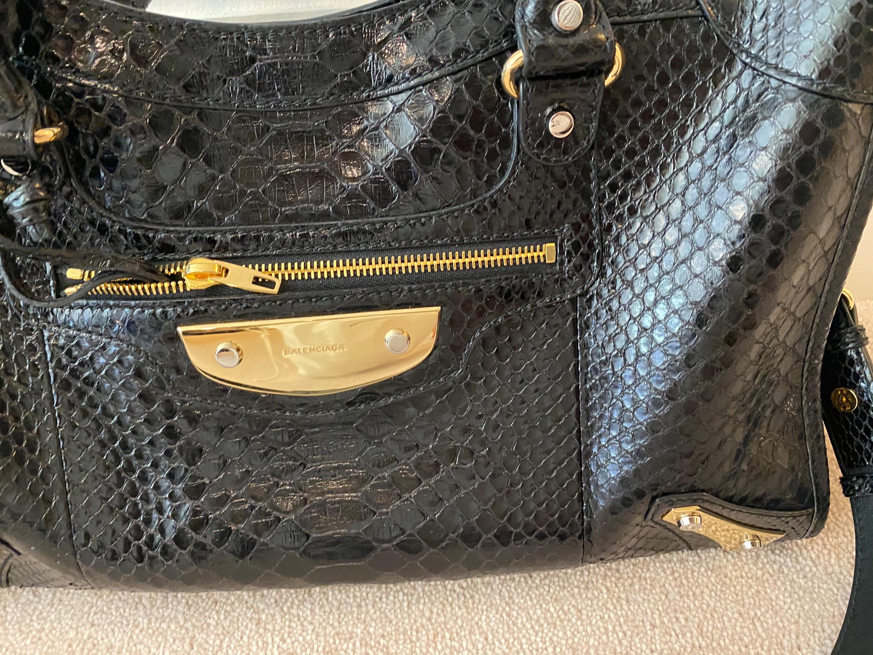 Black Snake Embossed City Bag