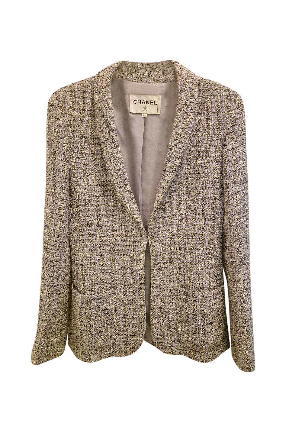 Chanel Lilac Single Breasted Tweed Blazer