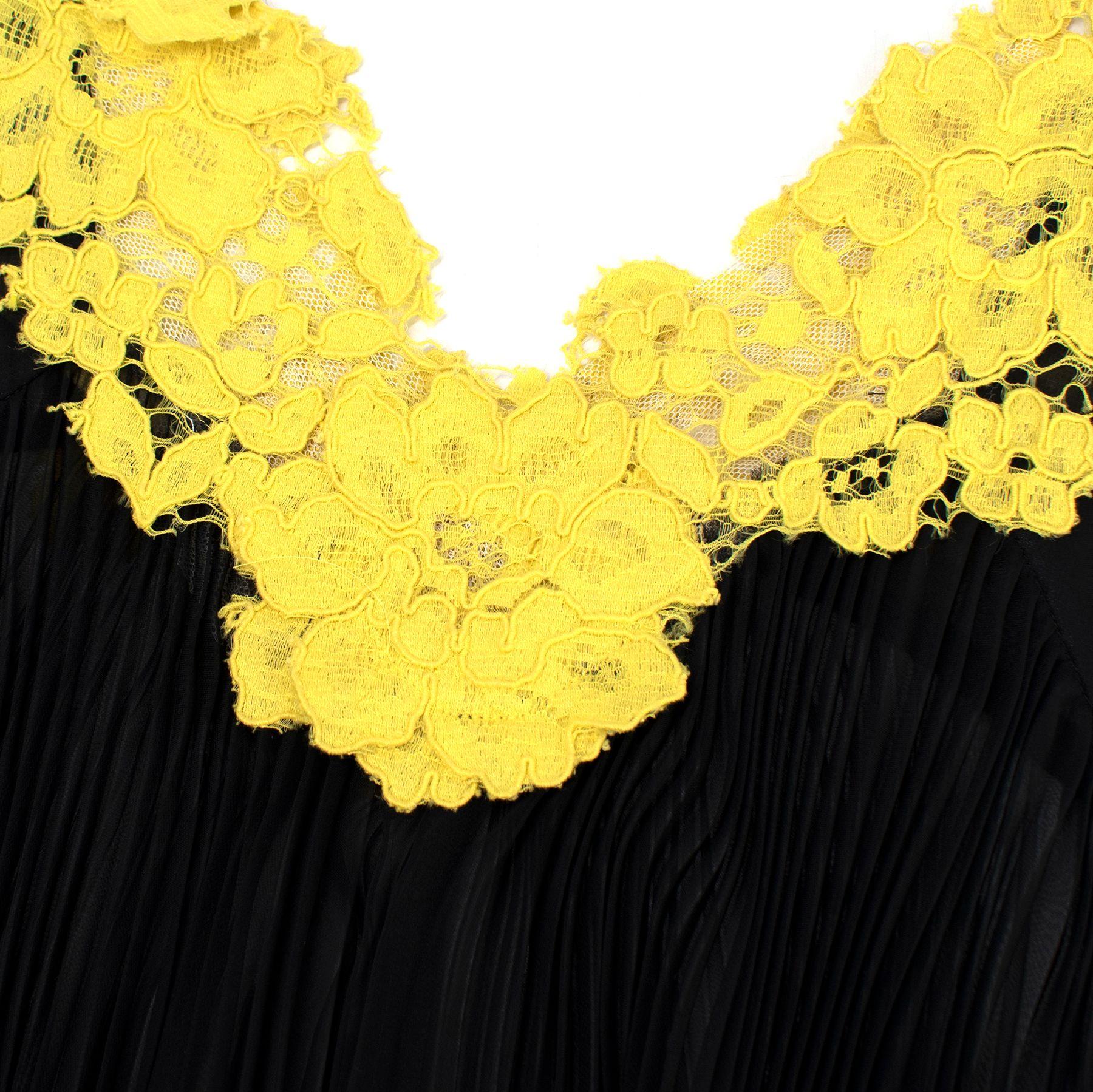 Sacai Black & Yellow Belted Floral Lace Dress