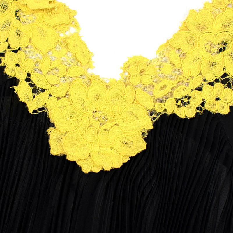 Sacai Black & Yellow Belted Floral Lace Dress