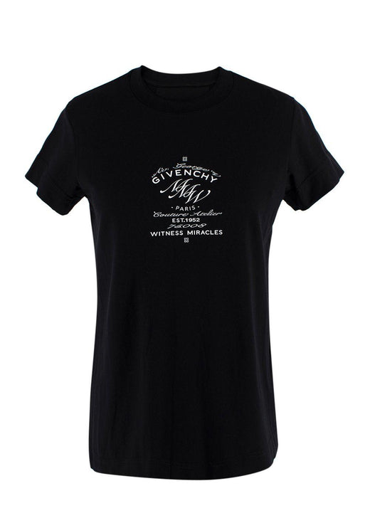 black t-shirt with white front logo