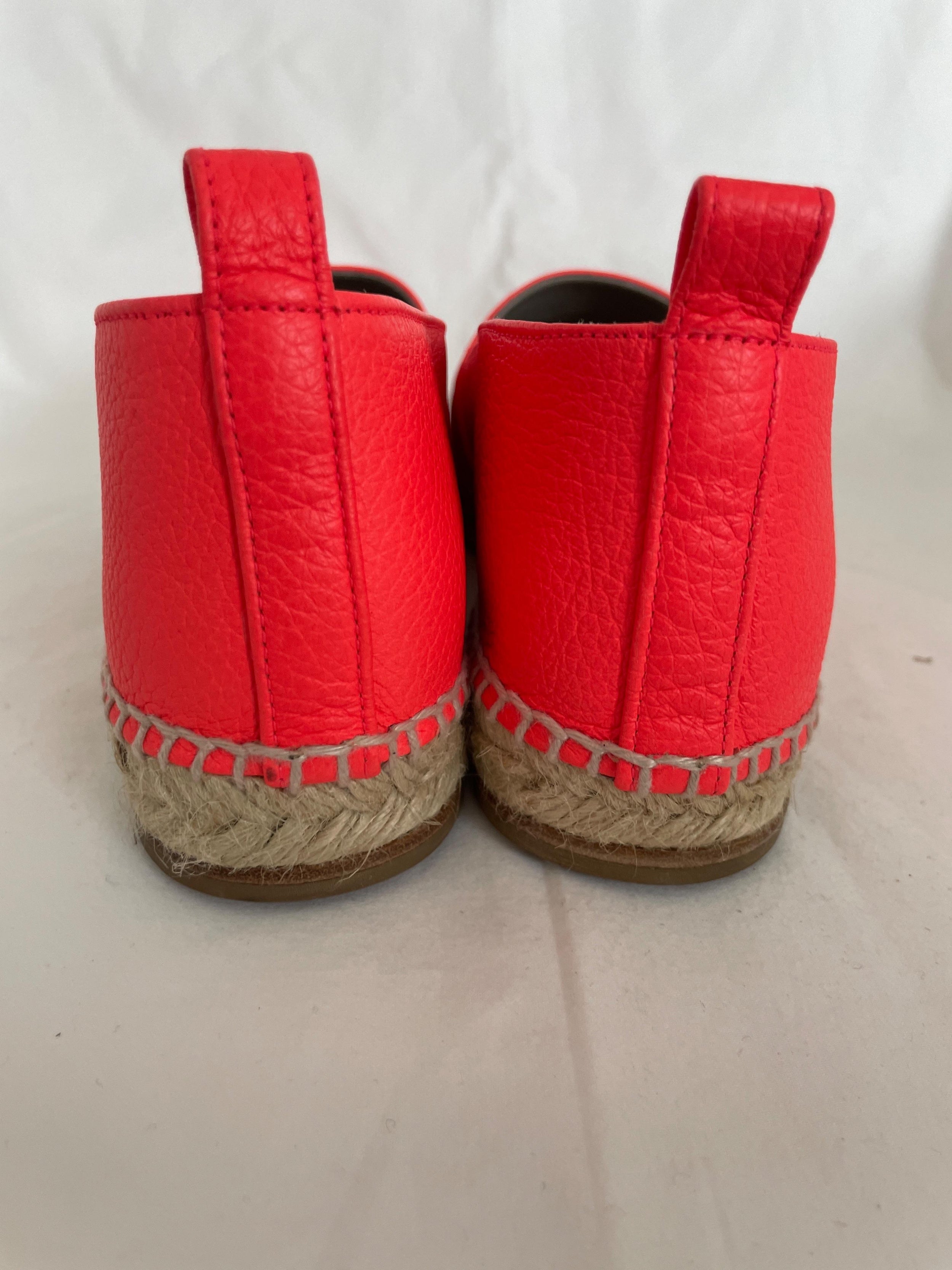 Smiley Neon Coral Leather Espadrille