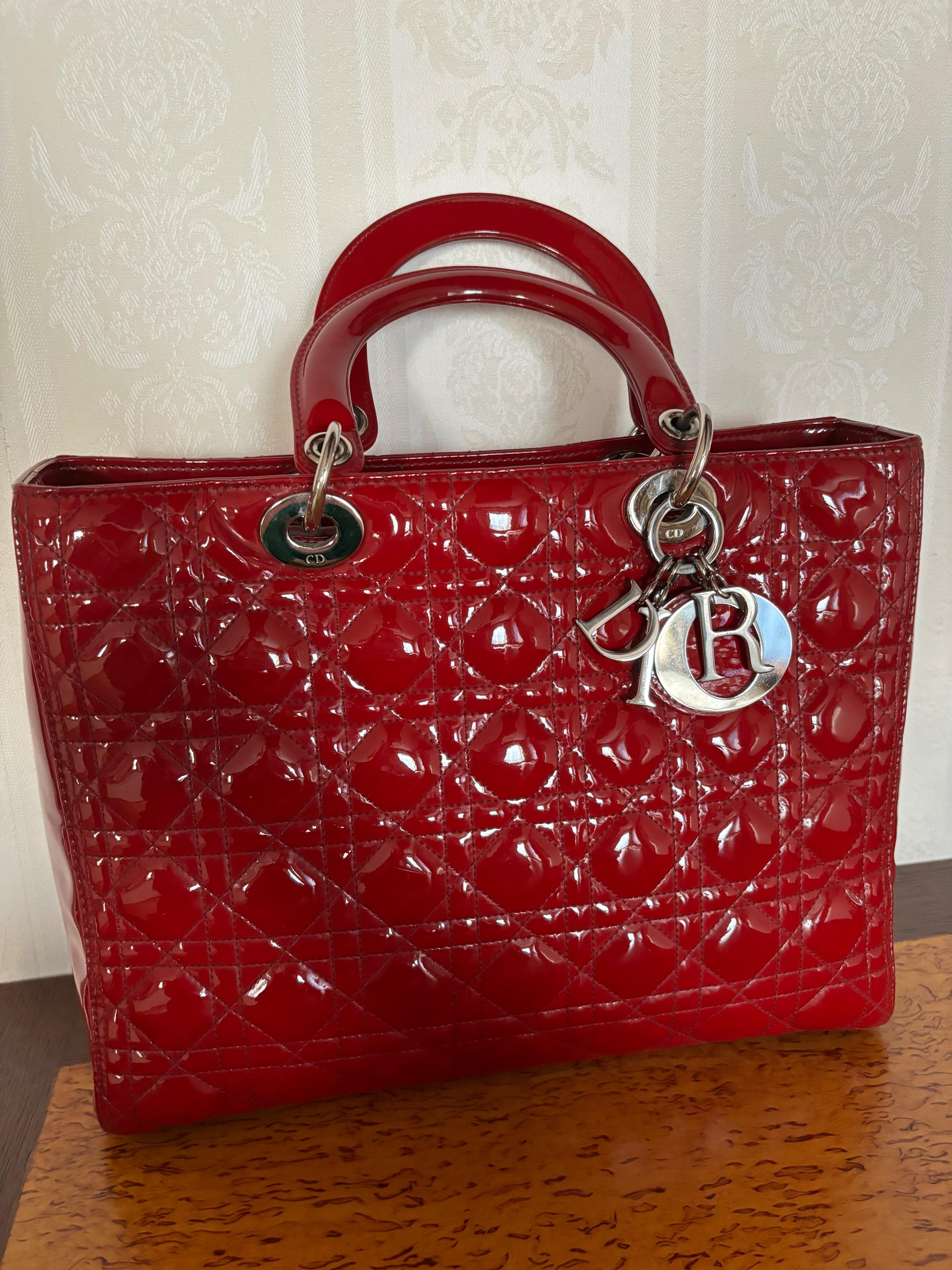 Dior Red Patent Leather Large Lady Dior