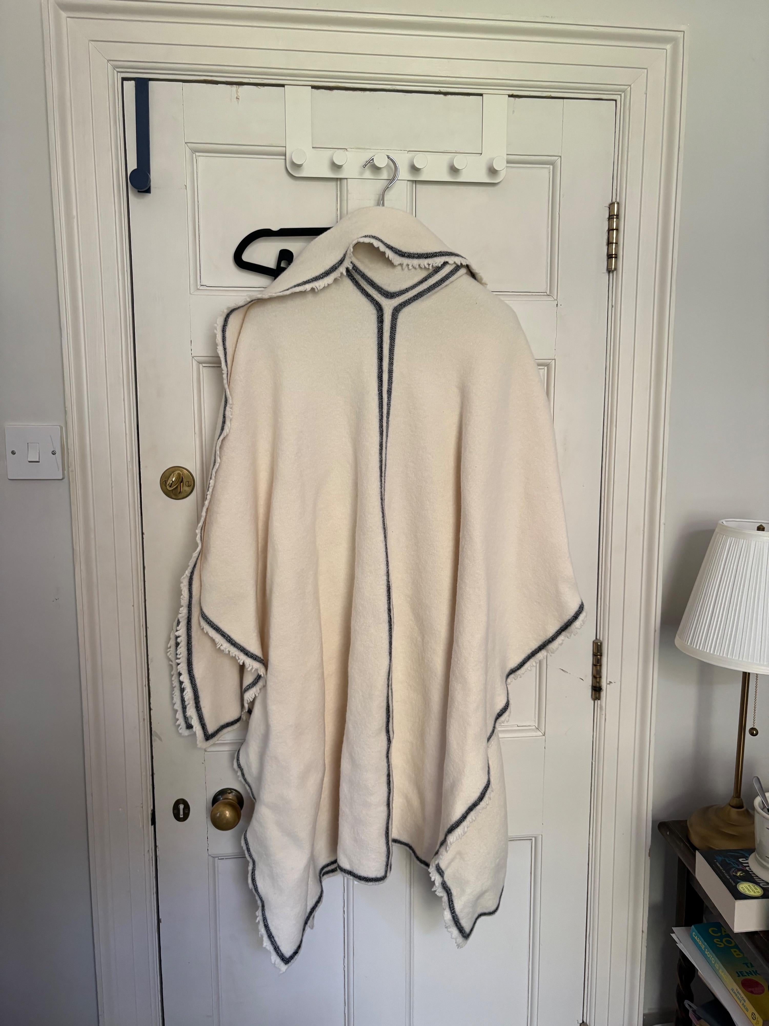 Jil Sander Cream Wool Cape with Black Trim