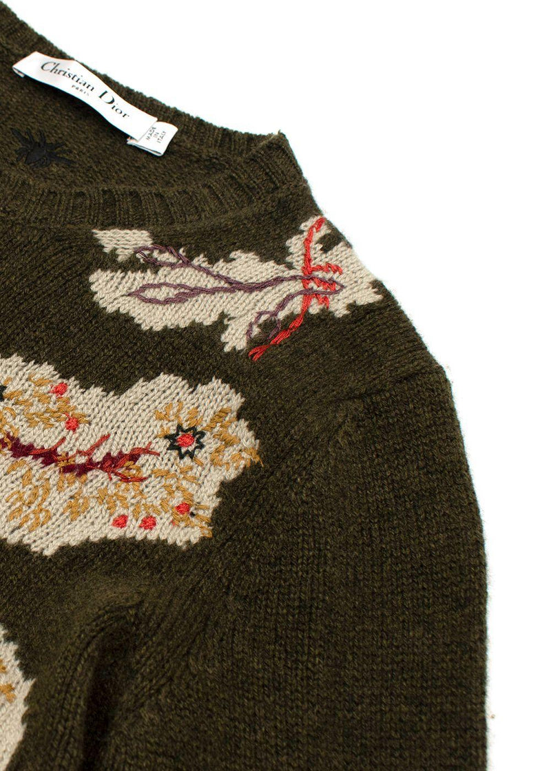 Dior Khaki Embroidered Cashmere Jumper