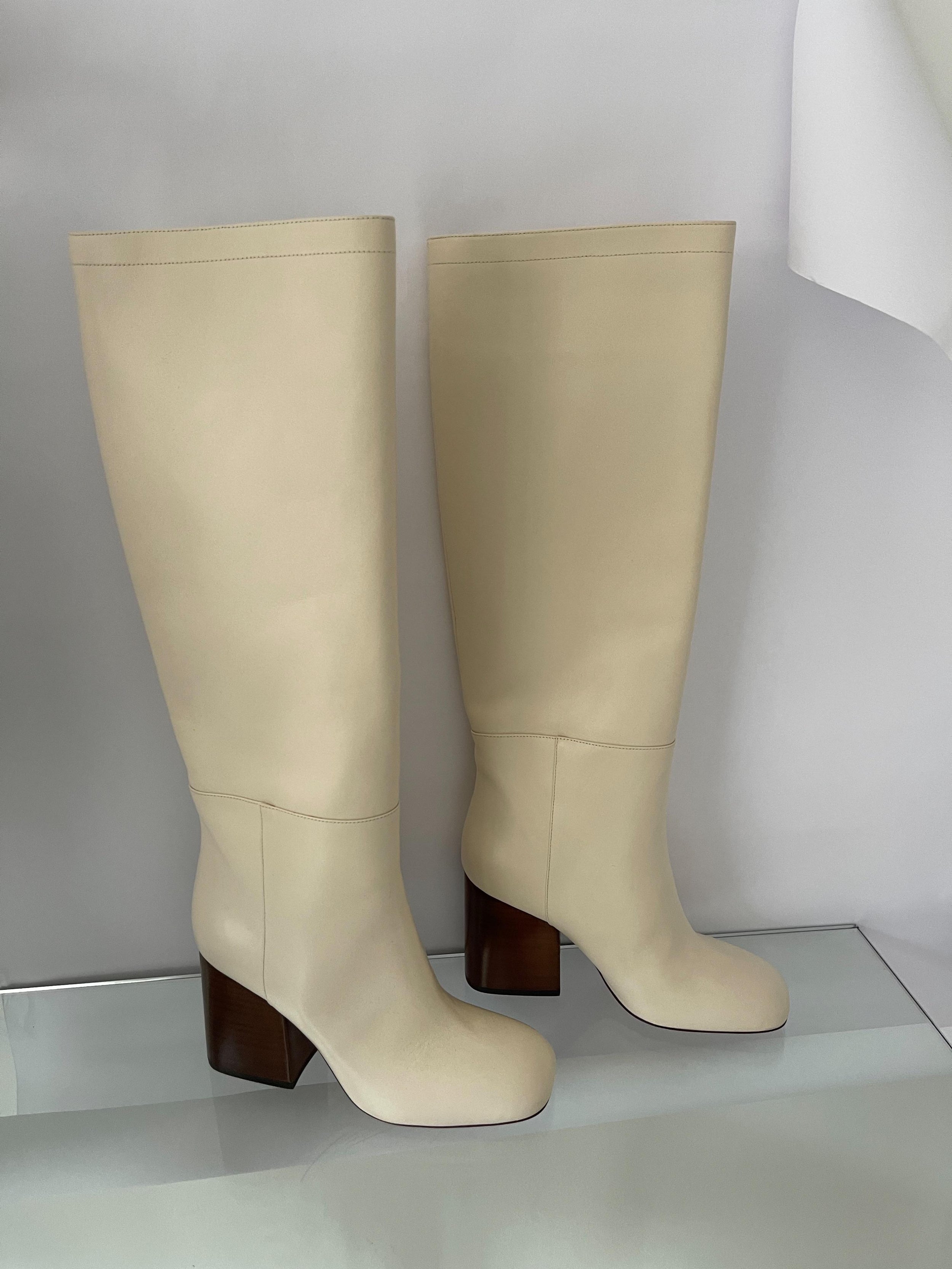 Ivory Leather OTK Boots