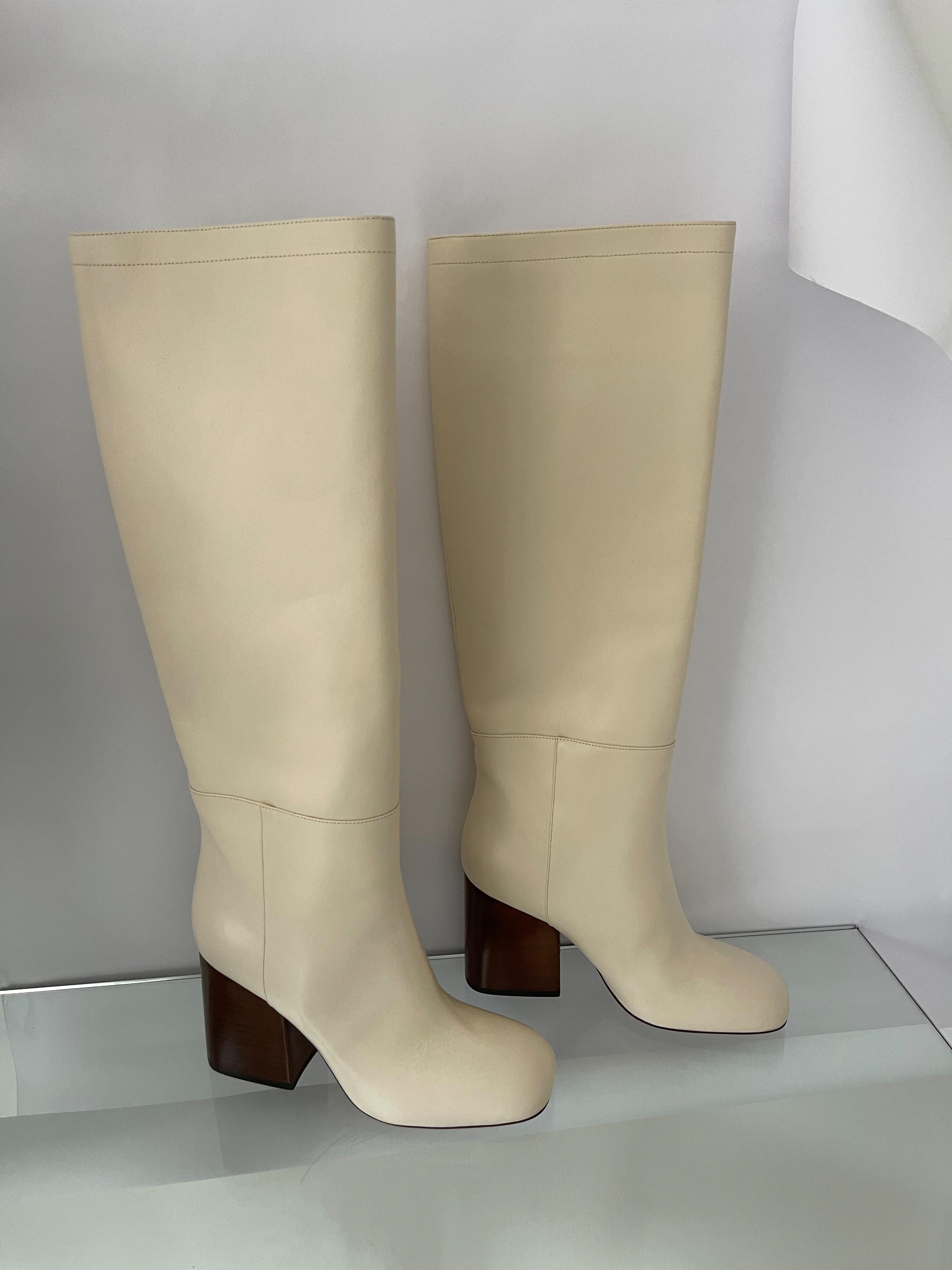 Ivory Leather OTK Boots