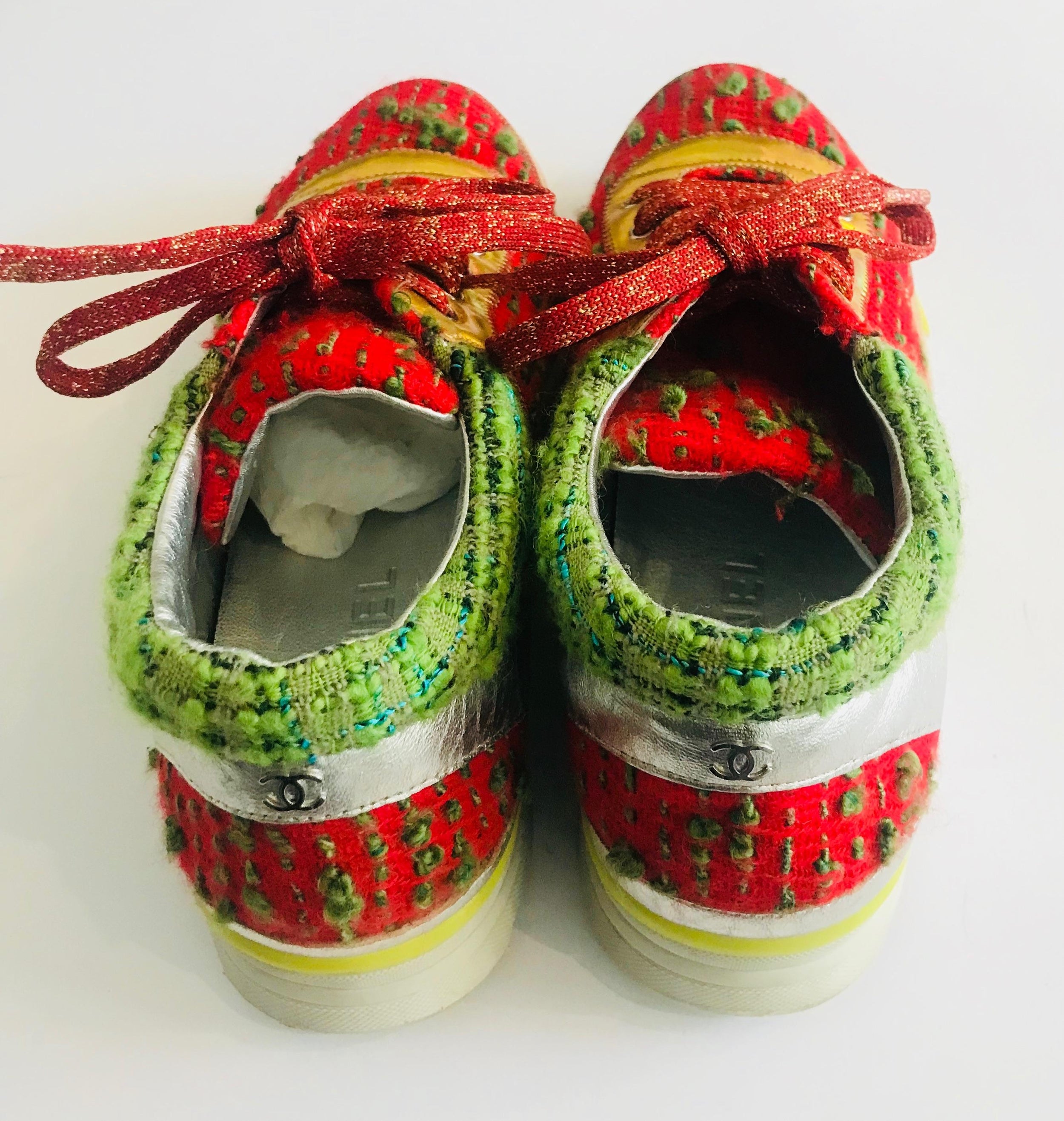 Multicoloured tweed & leather CC Sneakers