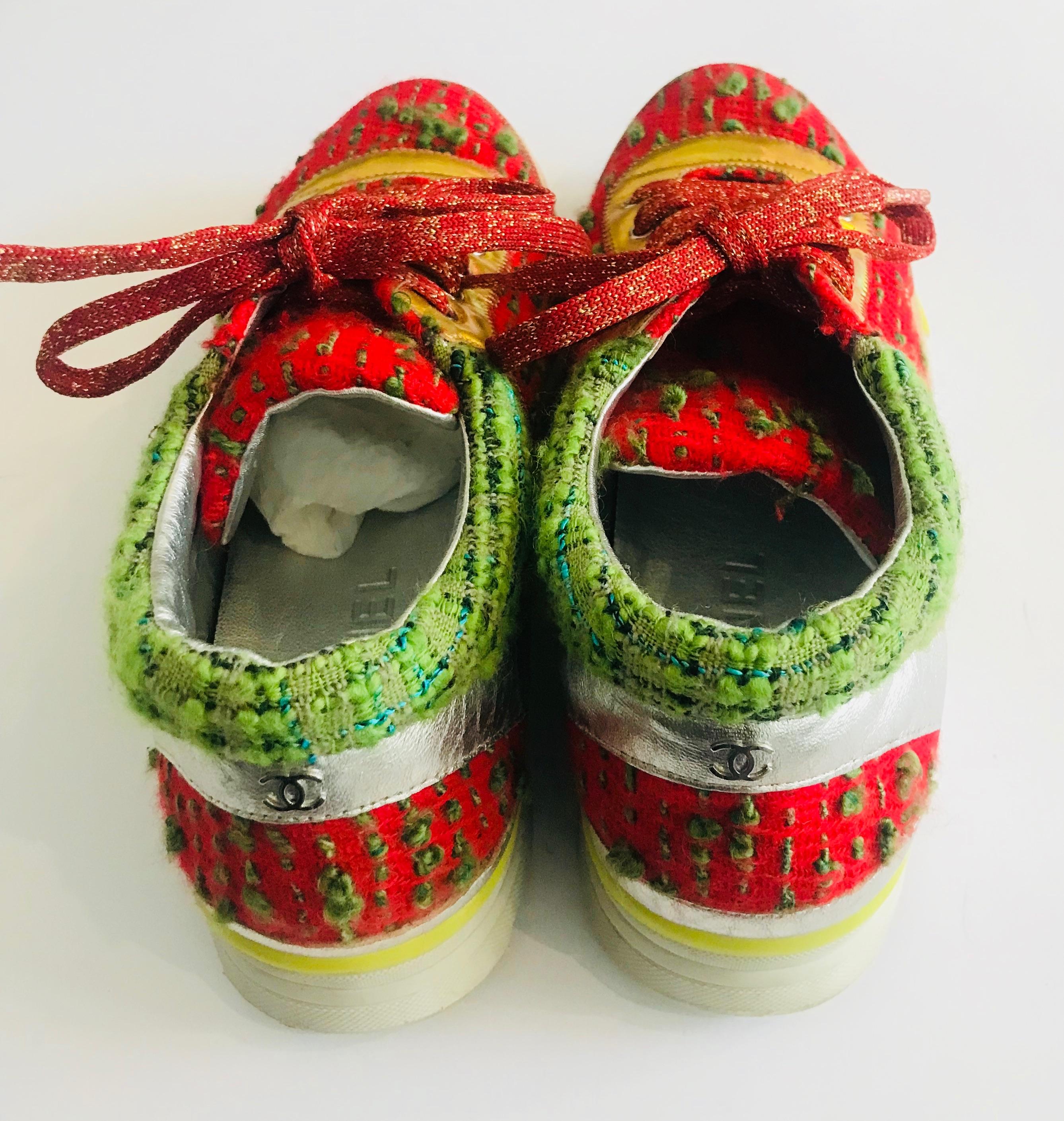Multicoloured tweed & leather CC Sneakers