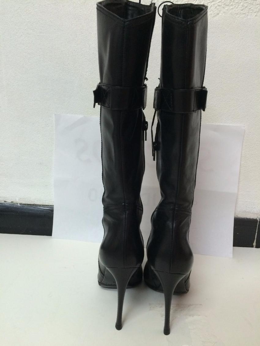 Casadei Black Leather Knee High Stilleto Lace Up Boots