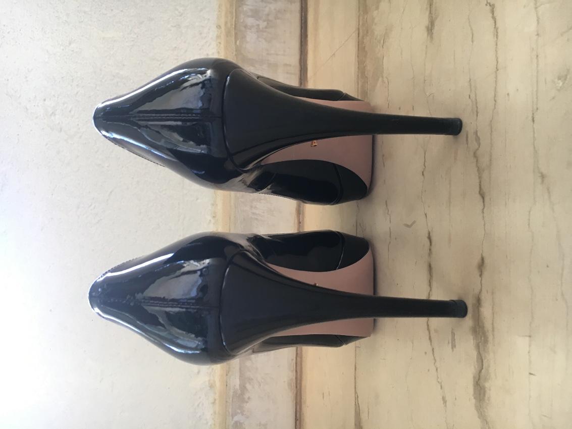Prada Black Patent Leather Peep-Toe Pumps