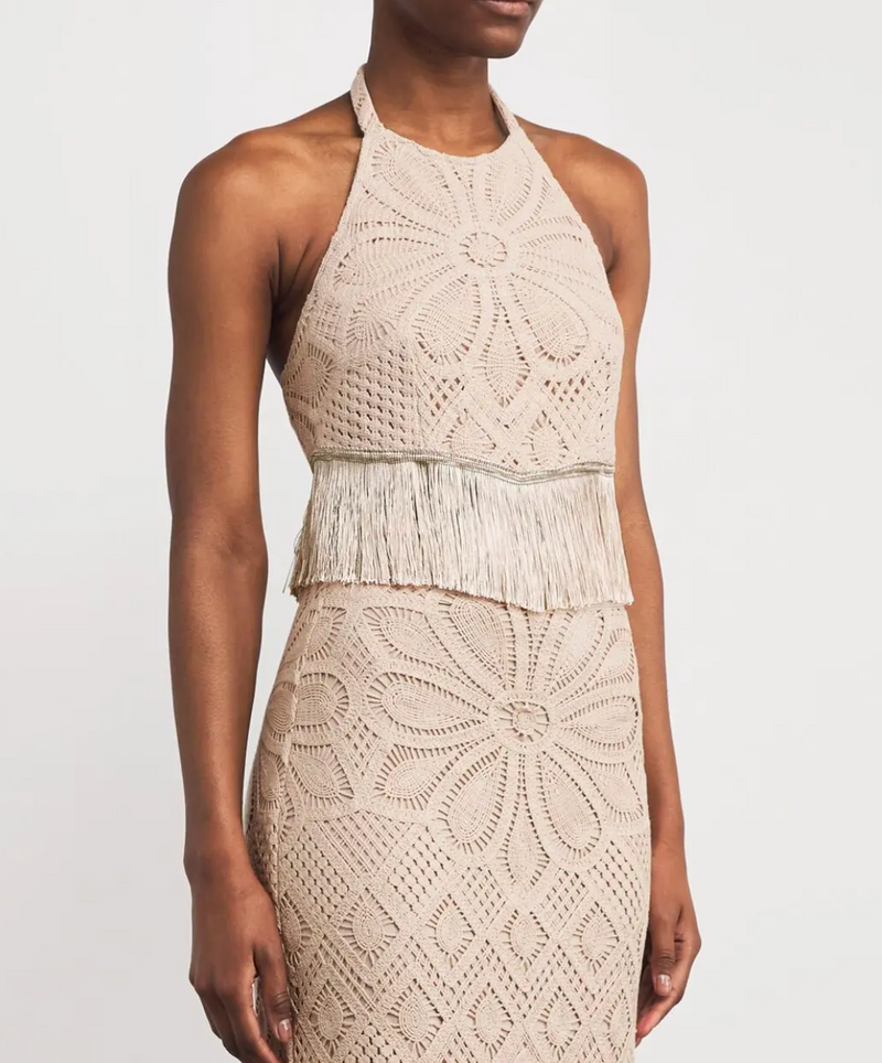 PatBO  Crocheted Top With Fringed Hem