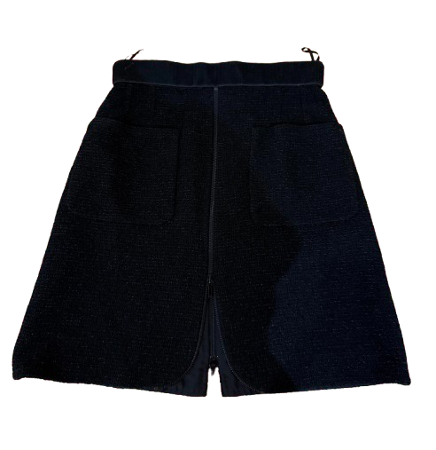 Black Tweed Zip Front Mini Skirt