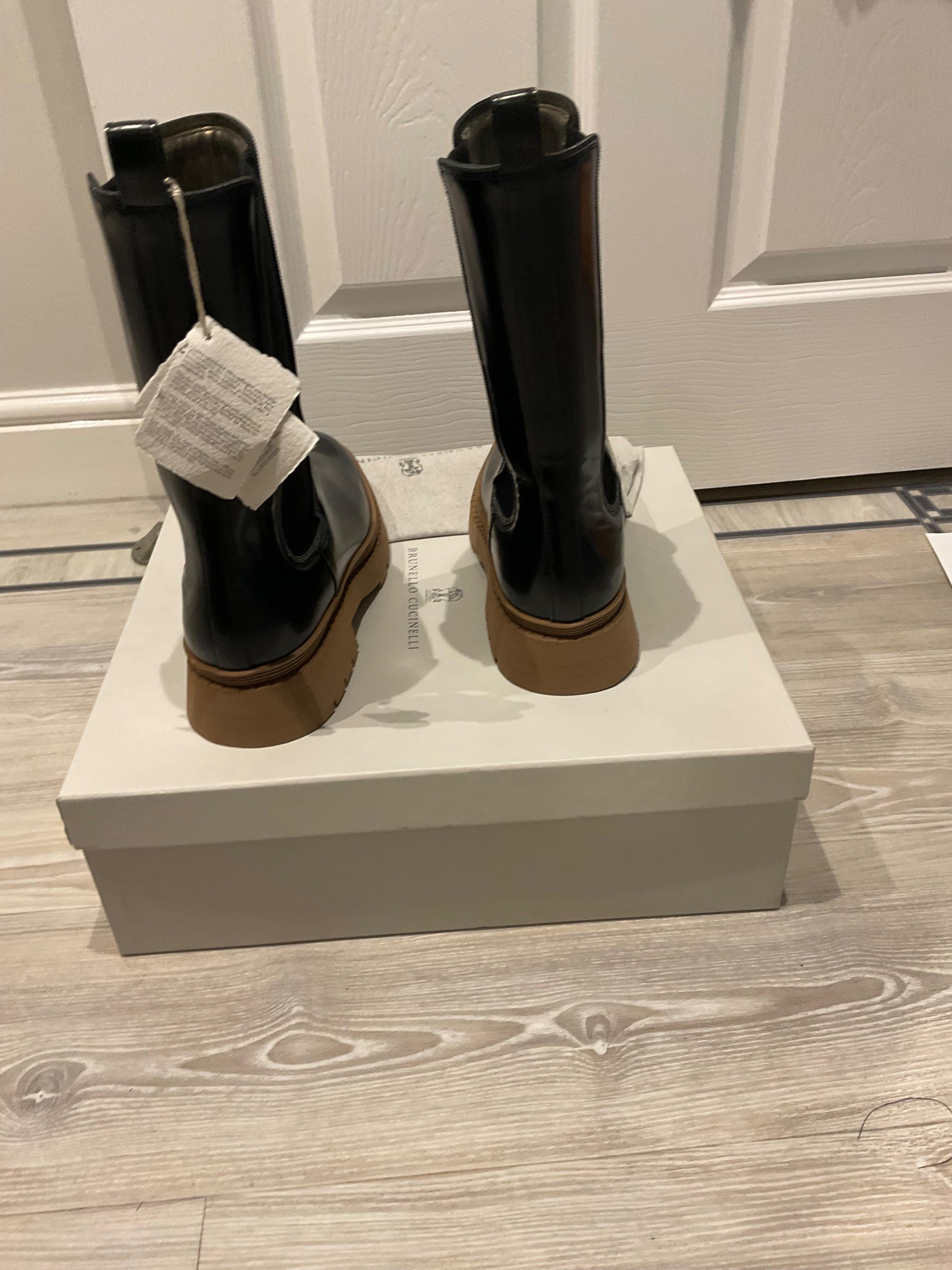 Brunello Cucinelli Black Leather Ankle Boots