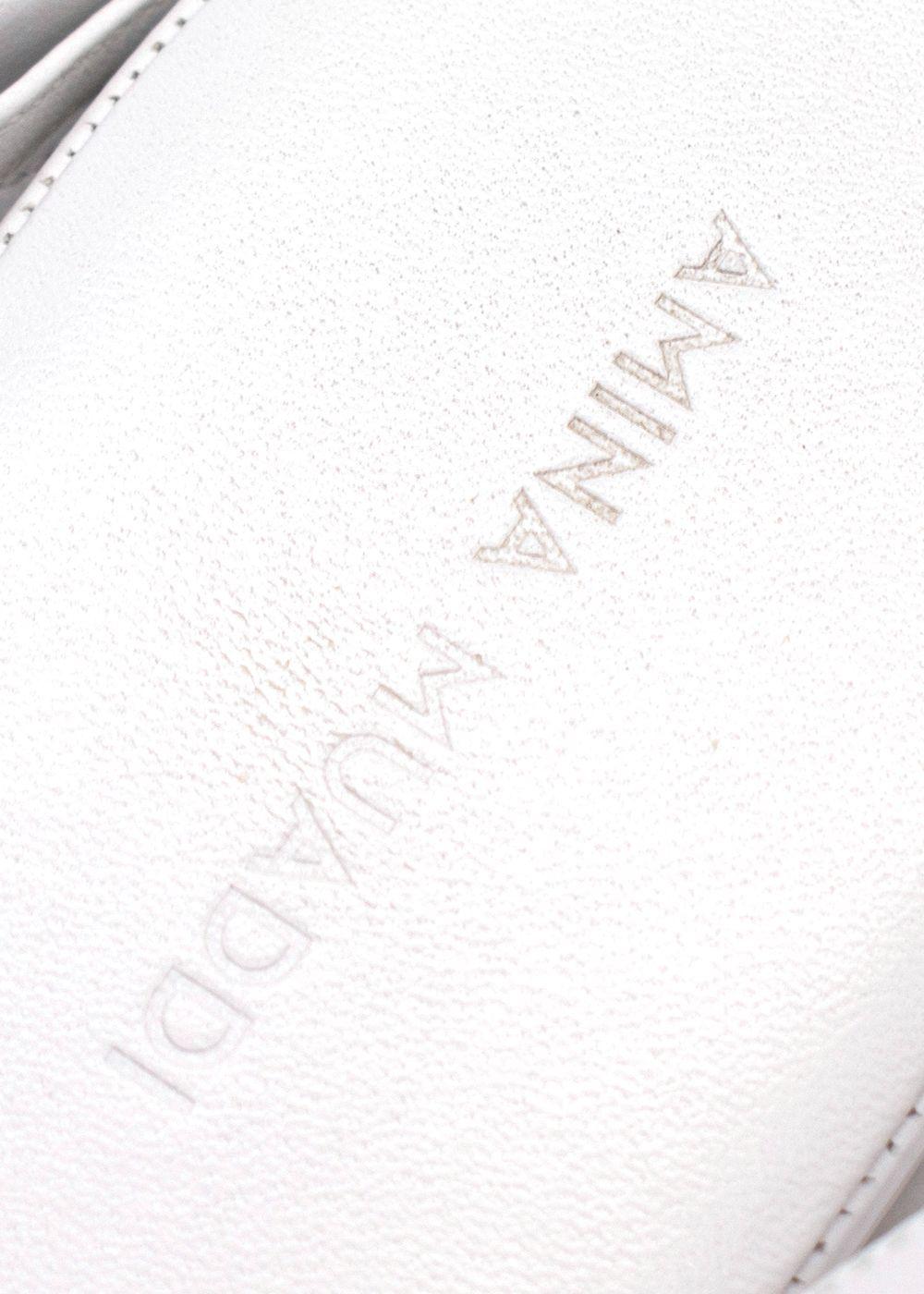 Amina Muaddi White Leather Tie Sandals