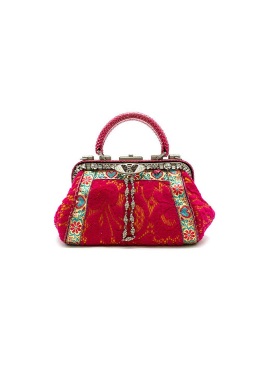 Vintage Embellished Pink Lace and Snake Skin Handbag
